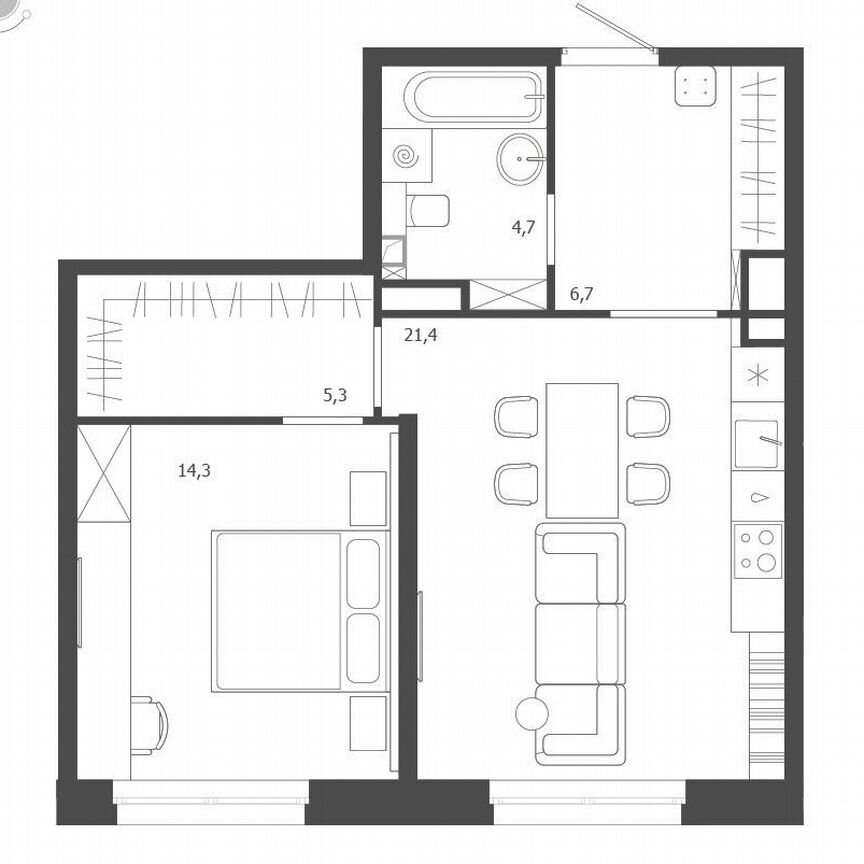 1-к. квартира, 52,4 м², 5/9 эт.