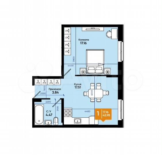 2-к. квартира, 43 м², 4/8 эт.