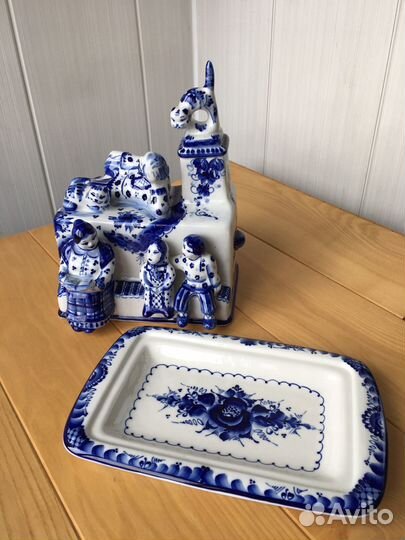 Авторское блюдо гжель роспись Никитина