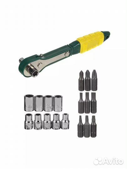 Набор бит и торцевых головок с трещеткой 19пр