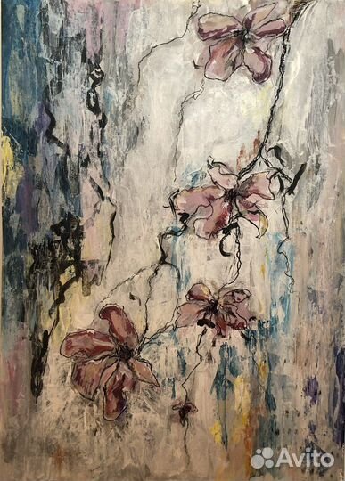 Живопись. Цветы в абстрактной технике. А3