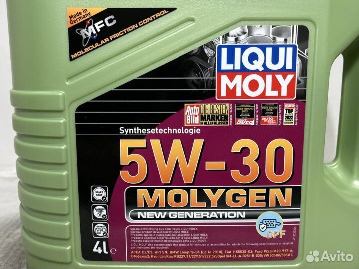 Liqui moly 5W30 molygen DPF C2 C3 SN 4л NEW genera