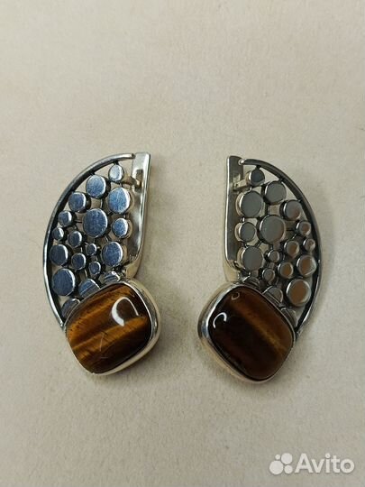 Серебряные серьги с тигровым глазом