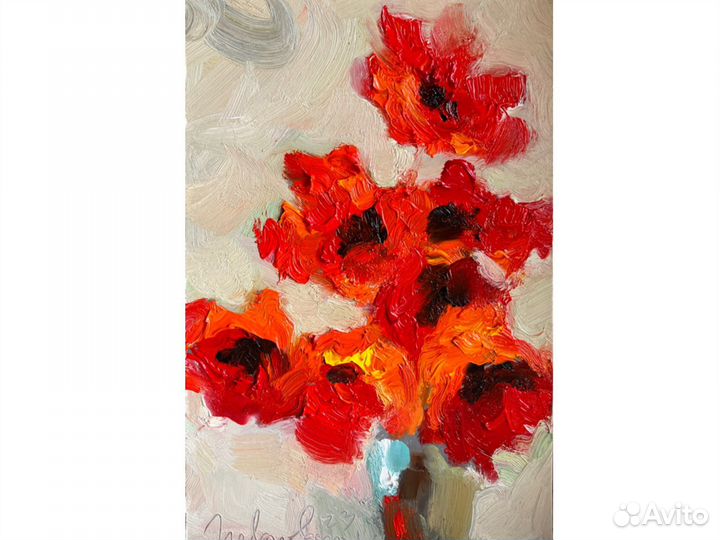 Картина маслом цветы красные маки