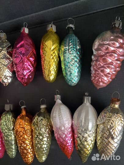 Елочные игрушки СССР разноцветные шишки