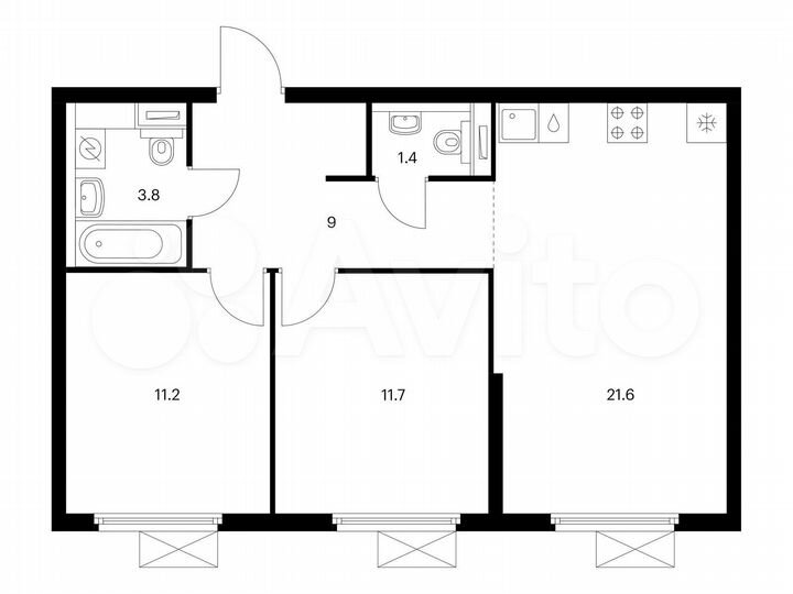 2-к. квартира, 58,7 м², 20/25 эт.