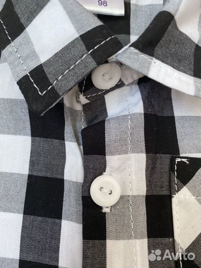 Рубашка для мальчика черно-белая клетка (98)