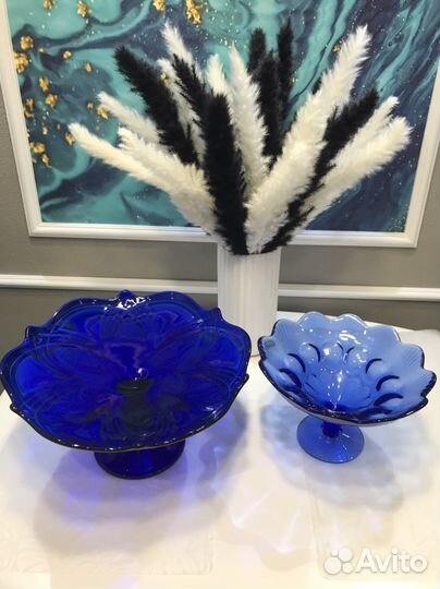 Ваза для фруктов цветное стекло СССР