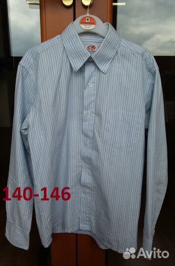Рубашки голубая и белая с полоской р.140-146