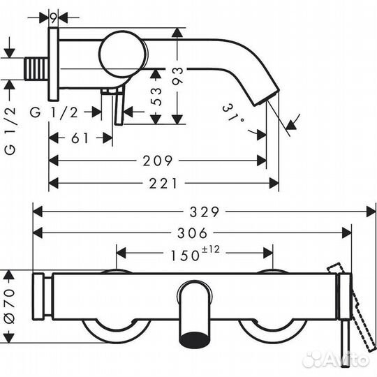 73422000 HG Tecturis S смеситель для ванны