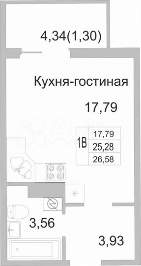 Квартира-студия, 26,6 м², 8/9 эт.