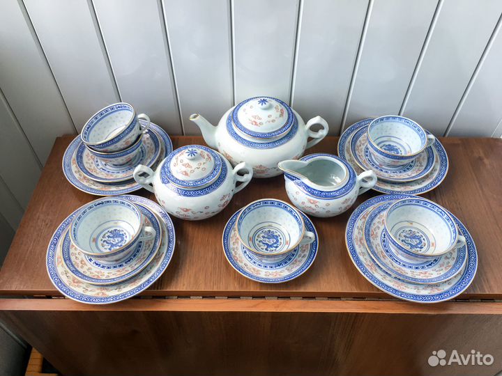 Сервиз чайный, рисовый фарфор, рисунок - дракон