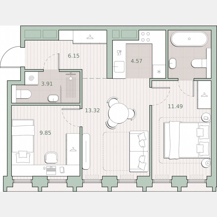 2-к. квартира, 53,4 м², 14/44 эт.
