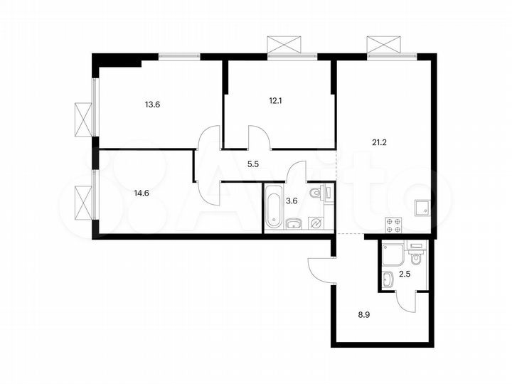 3-к. квартира, 82 м², 21/25 эт.