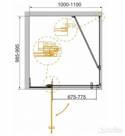 Душевой уголок Cezares slider-AH-1-90-100/110-C-Cr