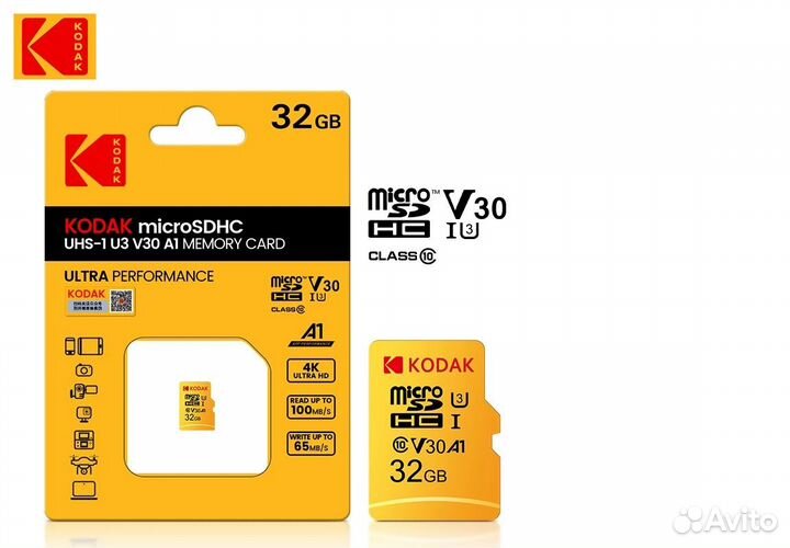 Карта памяти 64 Гб kodak micro sdxc UHS-I U3 V30 A