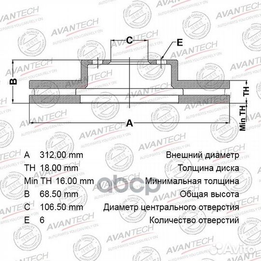 Диск тормозной задн. 312x18 BR1807S avantech