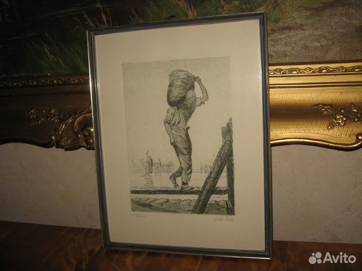 Антикварная гравюра докер вокзал