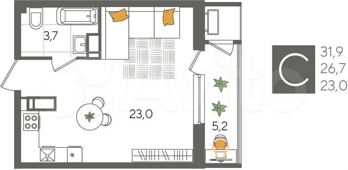 Квартира-студия, 31,9 м², 24/24 эт.