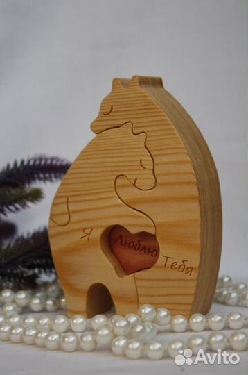 Деревянный Пазл Котики и Мишки признание в любви