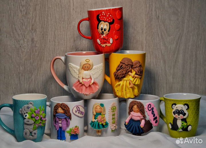 Кружка с декором(полимерная глина) ручная работа