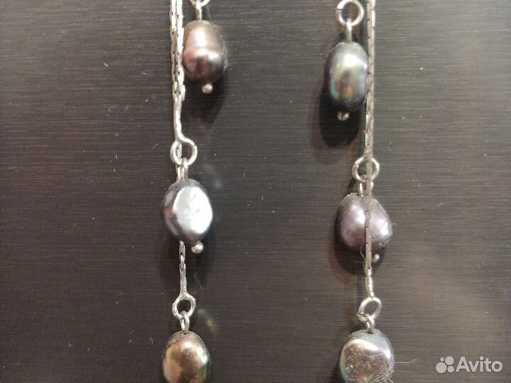 Серьги серебро 925.цветной натуральный жемчуг