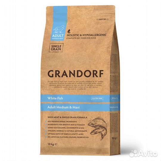Grandorf белая рыба корм для собак 10 кг