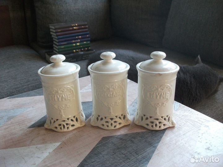 Баночки для специй 3 шт Тарелочки 2 шт Винтаж