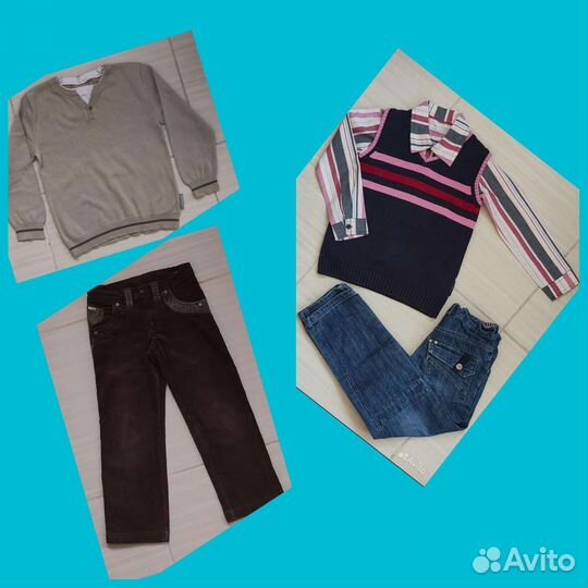 Джемпер, брюки р.116, Жилет, рубашка, джинсы р 122