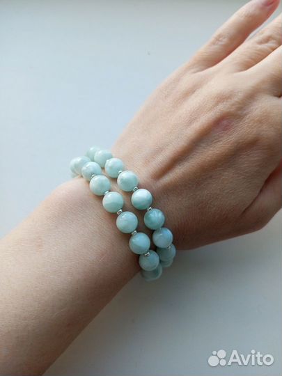 Браслет и серьги ручной работы из камня Пектолит