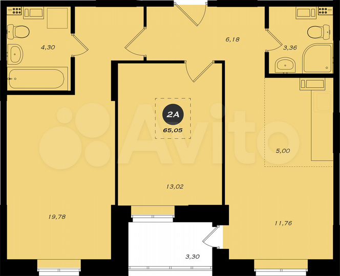 2-к. квартира, 65,1 м², 4/19 эт.