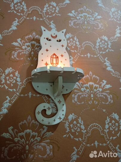 Полочка кошечка для свечей настенная