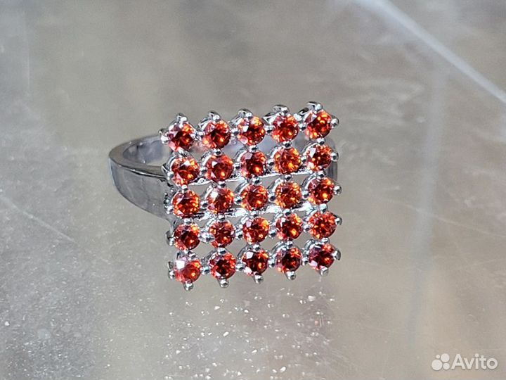 Кольцо Красные камни Ромб Квадрат