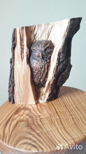 Резное панно Сова в дупле