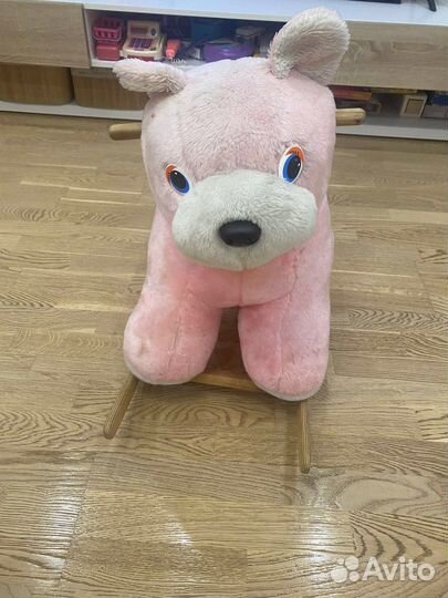 Детская игрушка качалка,розовый мишка