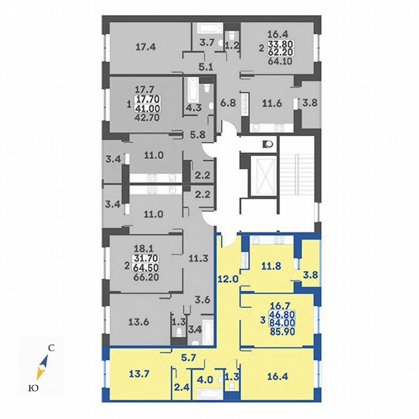 3-к. квартира, 85,9 м², 2/7 эт.