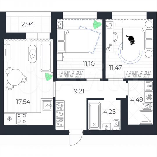2-к. квартира, 59,5 м², 4/10 эт.