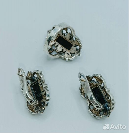 Винтажный серебряный гарнитур серьги с кольцом