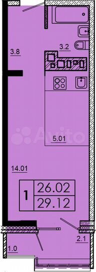 1-к. квартира, 29,1 м², 9/16 эт.