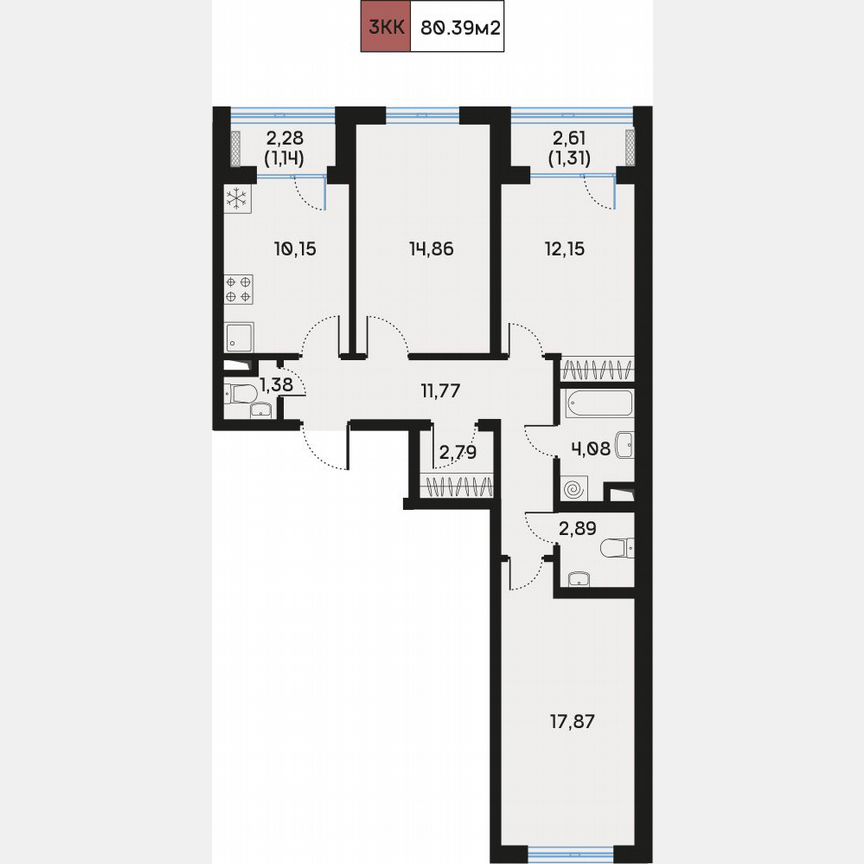 3-к. квартира, 81,2 м², 4/9 эт.