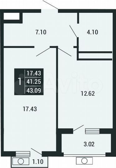 1-к. квартира, 43,1 м², 2/4 эт.
