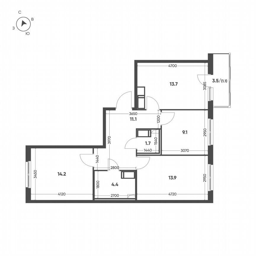 3-к. квартира, 69,2 м², 5/12 эт.