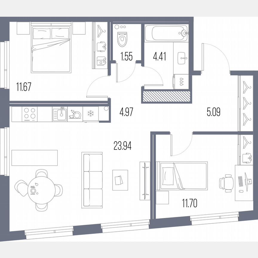 2-к. квартира, 63,3 м², 4/10 эт.