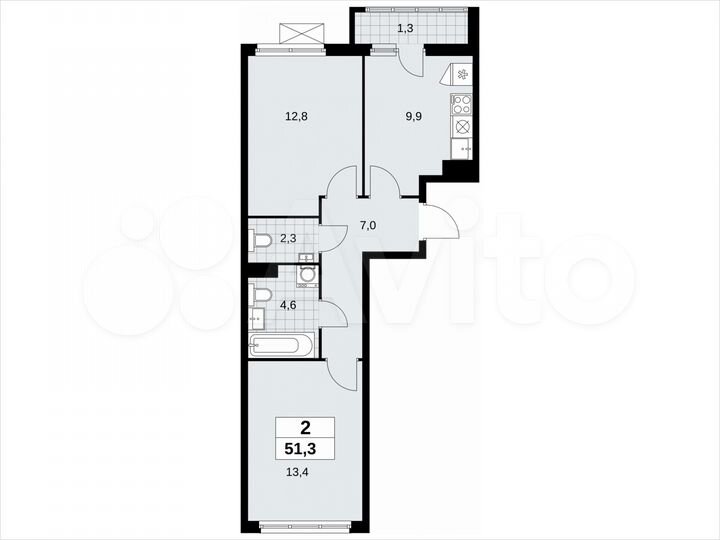 2-к. квартира, 51,3 м², 5/11 эт.