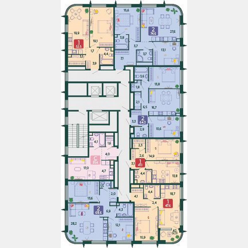 2-к. квартира, 74,6 м², 17/17 эт.