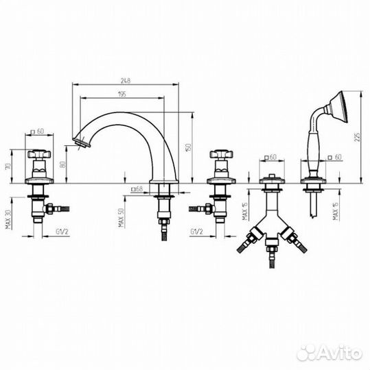 Смеситель на борт ванны Migliore Korona 28503 золото