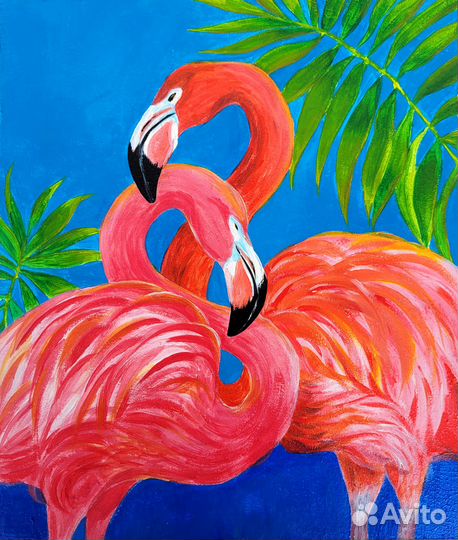 Картина Розовые фламинго, акрил 25х30
