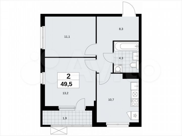 2-к. квартира, 49,5 м², 17/18 эт.