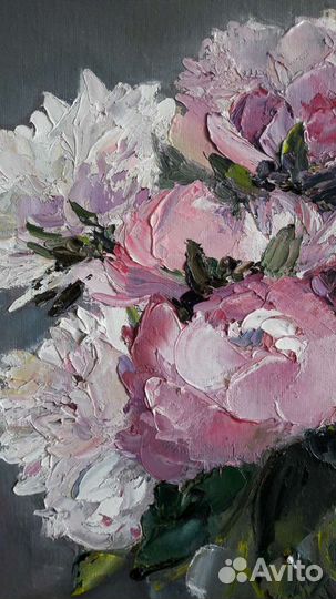 Пионы картина маслом. Цветы. Квадратная картина