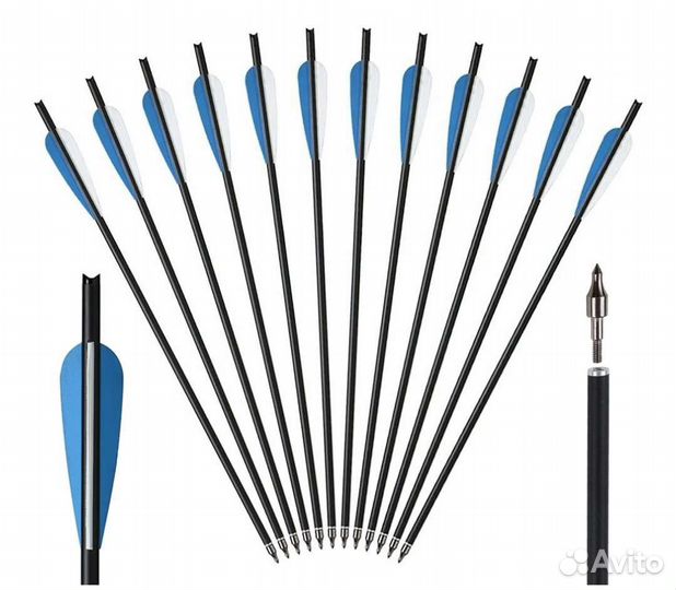 Болты для арбалета с бело голубым оперением 6шт